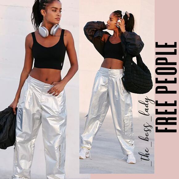 Free People pants hiking workout track jogger metallic